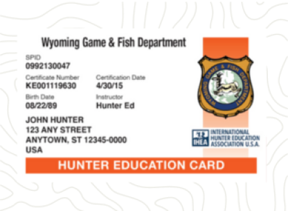 An image of a sample Wyoming hunter education card