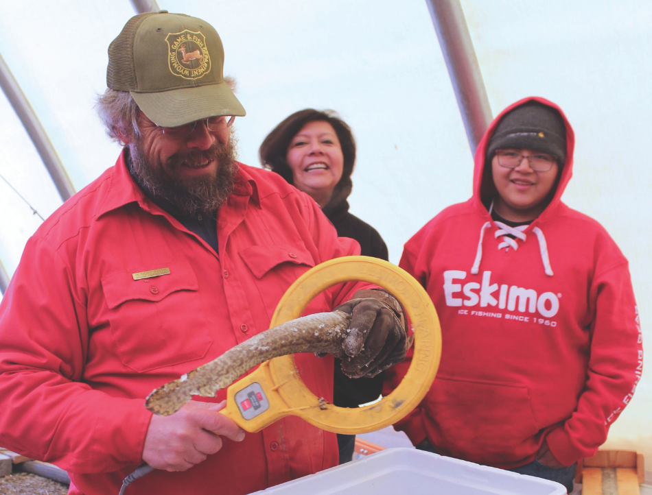 Robb Keith Robb Keith scans a burbot at the Burbot Bash for a tag.