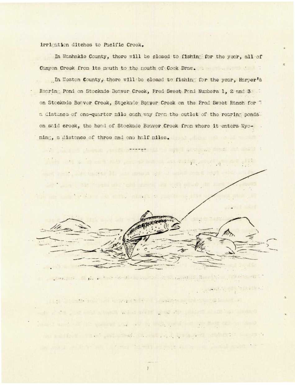 A page of the original issue of Wyoming Wild Life showing an illustration of fish being caught and reeled into shore.