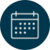 An icon of a calendar made up of a white stroke on a circular blue background