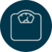 An icon of a scale made up of a white stroke on a circular blue background