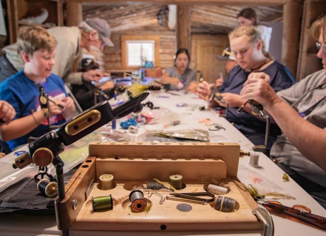 Family playing games at camp