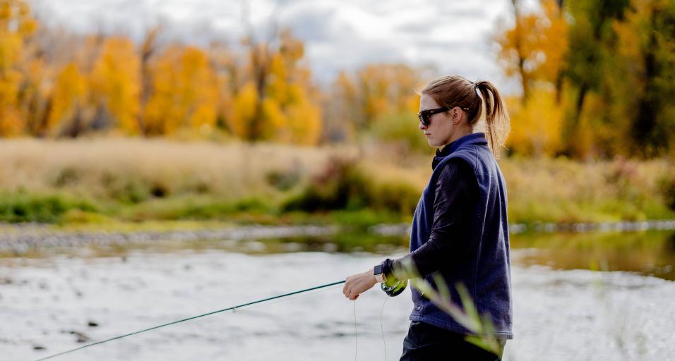 Woman fall fishing