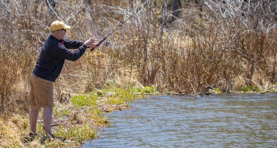 Man fishing from side of stream