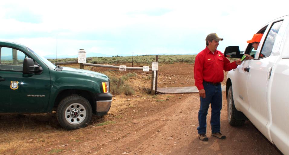 Andy Countryman checks a hunter as they enter a Hunter Management area