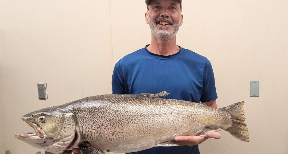Shelby Holder of Kemmerer with his record-breaking tiger trout