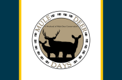 Mule Deer Days logo outlined in yellow on a blue background