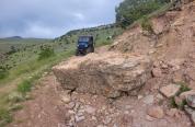 A large boulder blocks the Dry Medicine Lodge Creek Road