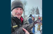 Brian Olsen and a wild turkey in Casper