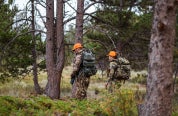 Two hunters with blaze orange hats