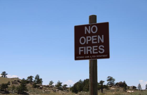 No open fires sign on Laramie Peak WHMA