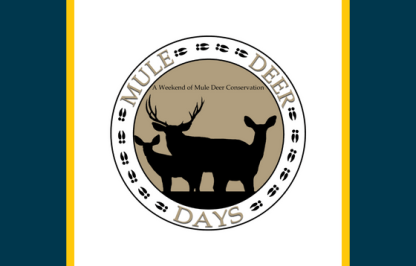 Mule Deer Days logo outlined in yellow on a blue background