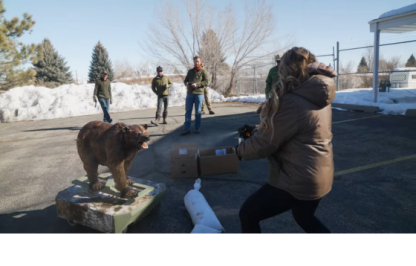 Practice using inert bear spray on robo bear 