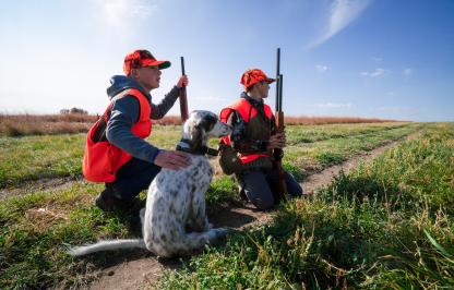 Youth hunters and dog at Springer pheasant hunt