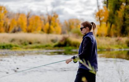 Woman fall fishing