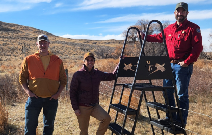 From left to right: Pheasants Forever Board Member Brian Freed, Pheasants Forever Coordinating Wildlife Biologist Linette Sutphin and Wyoming Game and Fish Sheridan Region Access Yes Coordinator Troy Tobiasson.