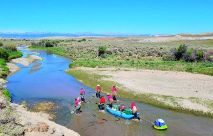 Wyoming Game and Fish Department personnel work to salvage native suckers on the Big Sandy River.
