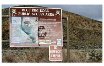 Blue Rim Access sign vandalized An informational sign at Blue Rim Access area vandalized by gunshot