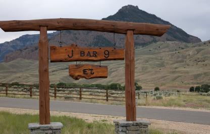 The JBar 9 Ranch sign in front of the JBar 9 Ranch.