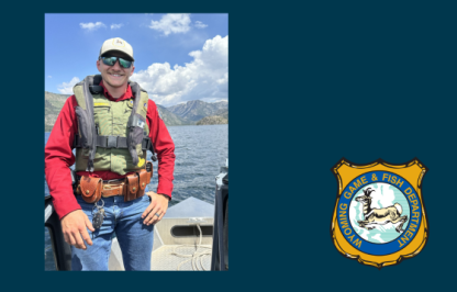 Wyatt Yapoujian stands on a boat in a Game and Fish uniform