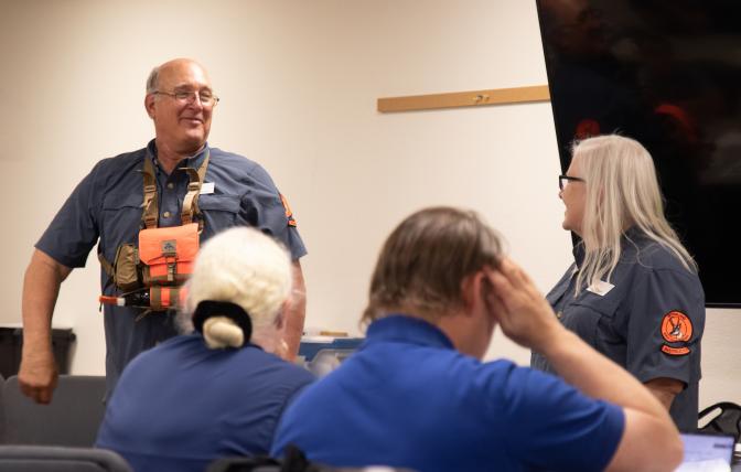 Volunteer instructors lead a Hunter's Education class in Cheyenne.