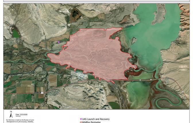 A map depicting the perimeter of the Kane Fire on Yellowtail WHMA. 