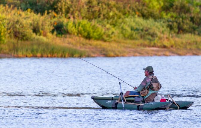 Man fishing in boat